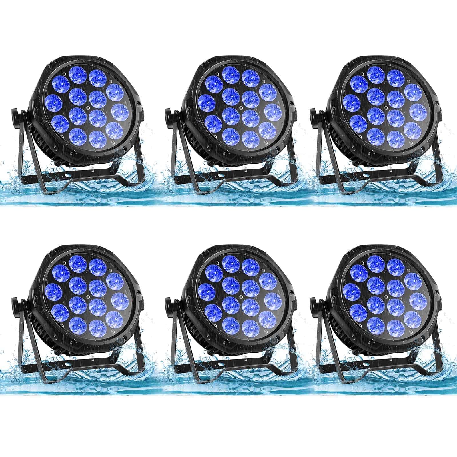 HOLDLAMP Luces Par LED de 14, Par Can impermeable para exterior, RGBW 4en1 Luz de escenario, 210W DMX Control Wash Uplight Efecto estroboscópico para eventos, escenario, bodas, iglesia, fiesta, jardín, edificio (6 paquetes) ZQ01072
