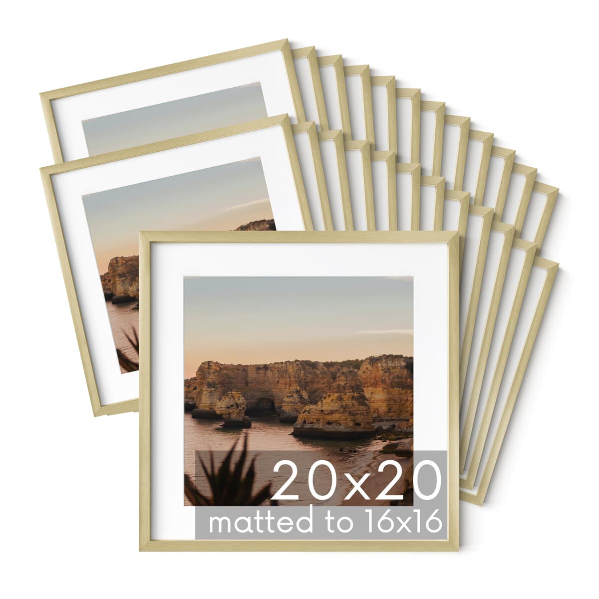 Marcos de fotos metálicos HAUS AND HUES 20x20 (matted 16x16), dorado, set de 25
