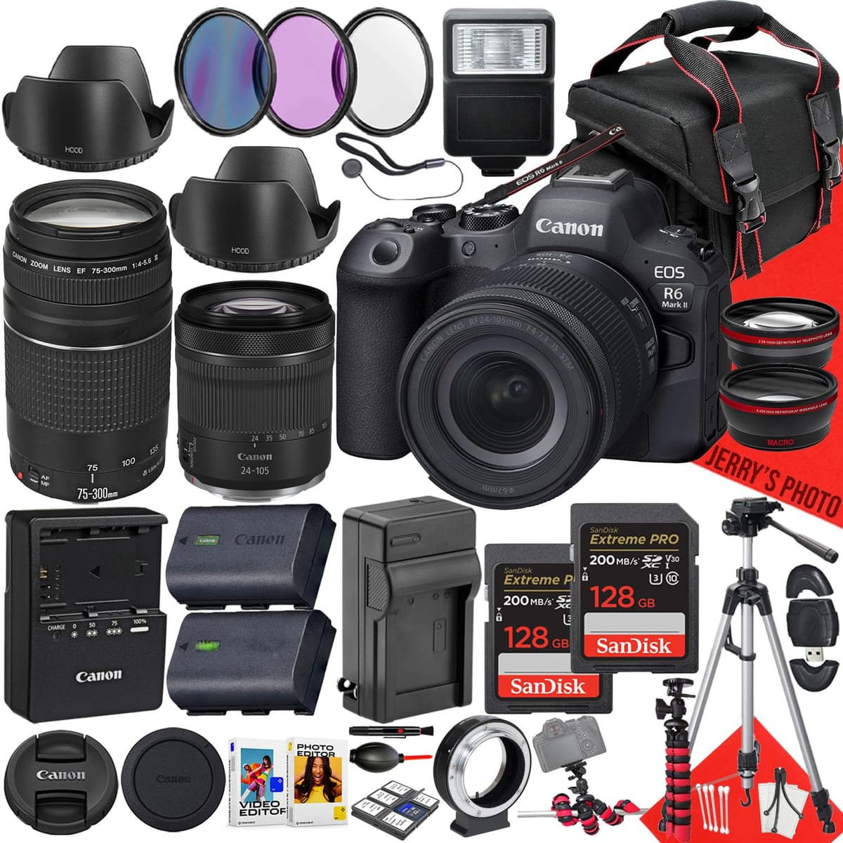Canon EOS R6 Mark II - Kit con RF 24-105mm f/4-7.1 IS STM, EF 75-300mm, 128GB+64GB, Cargador Extra, Filtros, Trípode (33pz, Renewed) R6MKIICAM-070295-3-cr