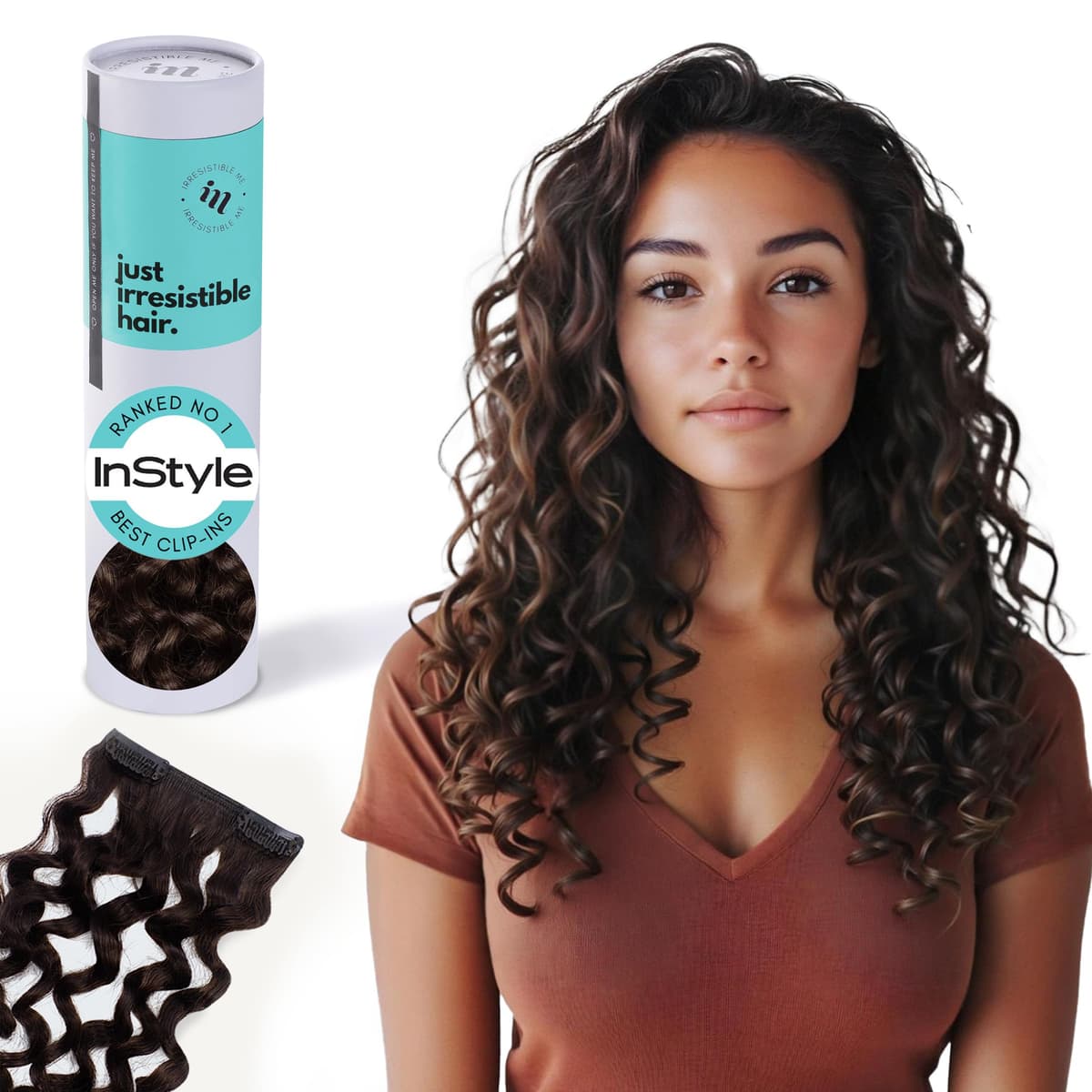 Irresistible Me 3A Curls - Extensiones clip-in 100% cabello humano, Medium Brown, 24 pulgadas