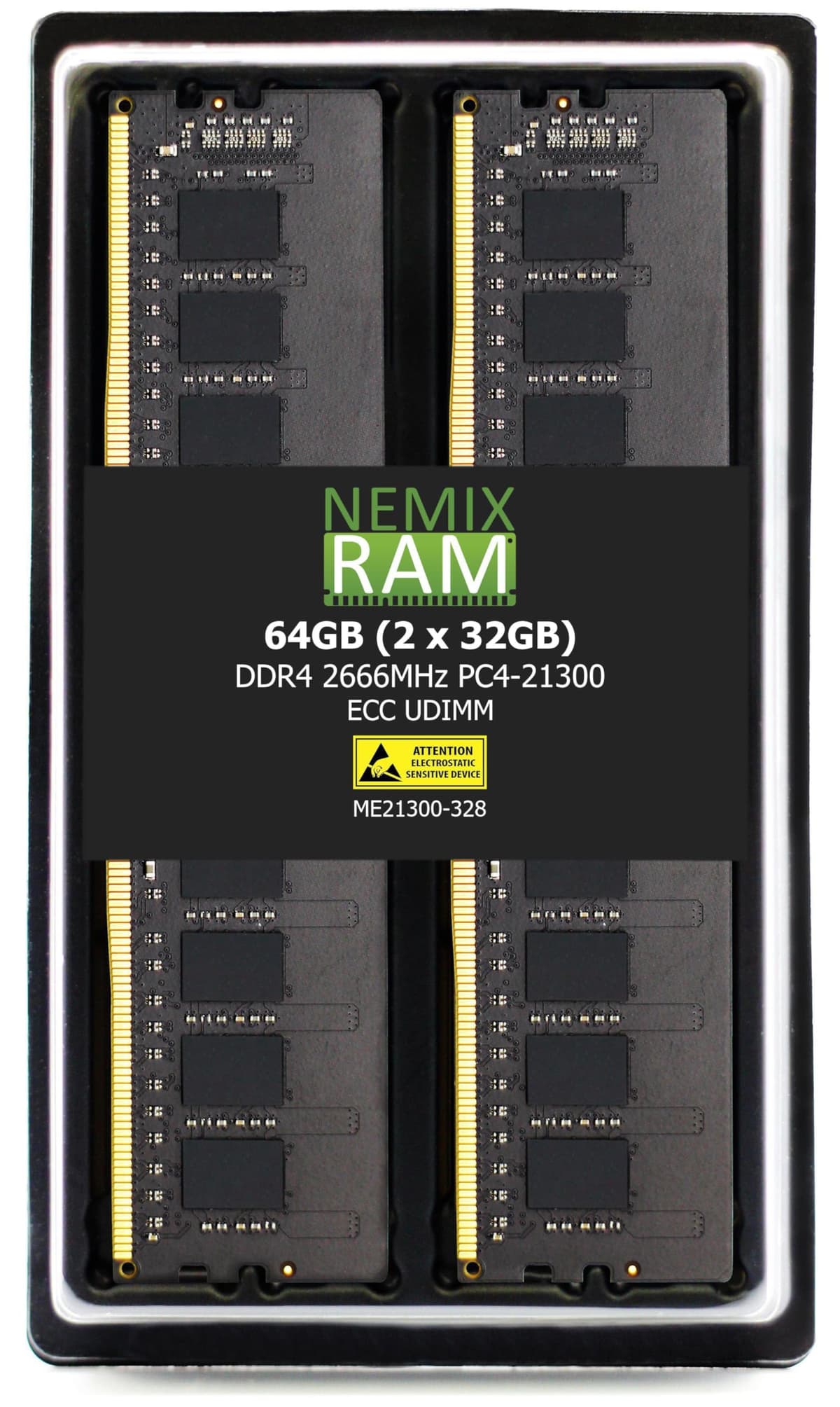 NEMIX RAM 64GB (2X32GB) DDR4 2666MHZ PC4-21300 2Rx8 1.2V CL19 288-SMD ECC No Registrada UDIMM Kit de Memoria ME21300-328K02-G