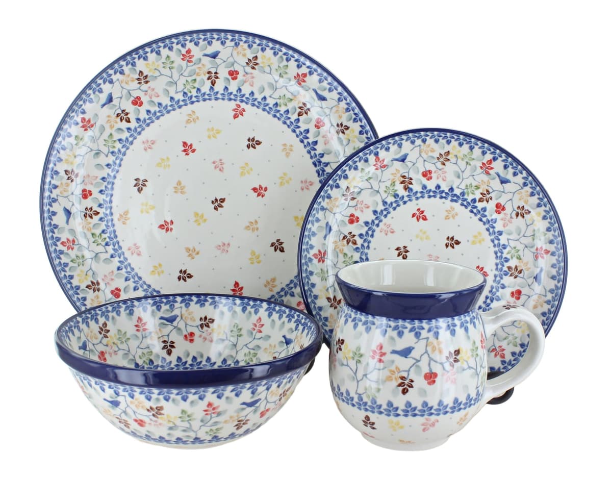 Blue Rose Polish Pottery - Juego de Vajilla Brown Autumn Grove 16 Piezas (4 Personas) 1000-3208X-4
