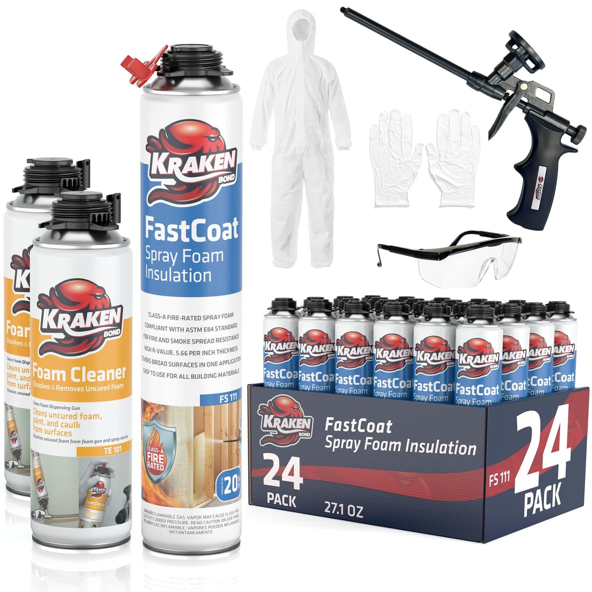 Kraken Bond Fastcoat - Spray Foam Aislante Clasificación A contra fuego (24 x 27.1 oz.) KR111PF01