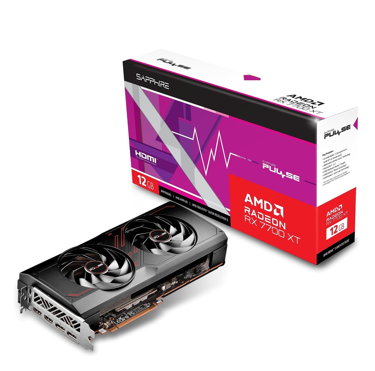 Sapphire 11335-04-20G Pulse Tarjeta Gráfica Gaming AMD Radeon RX 7700 XT con 12GB GDDR6, AMD RDNA 3
