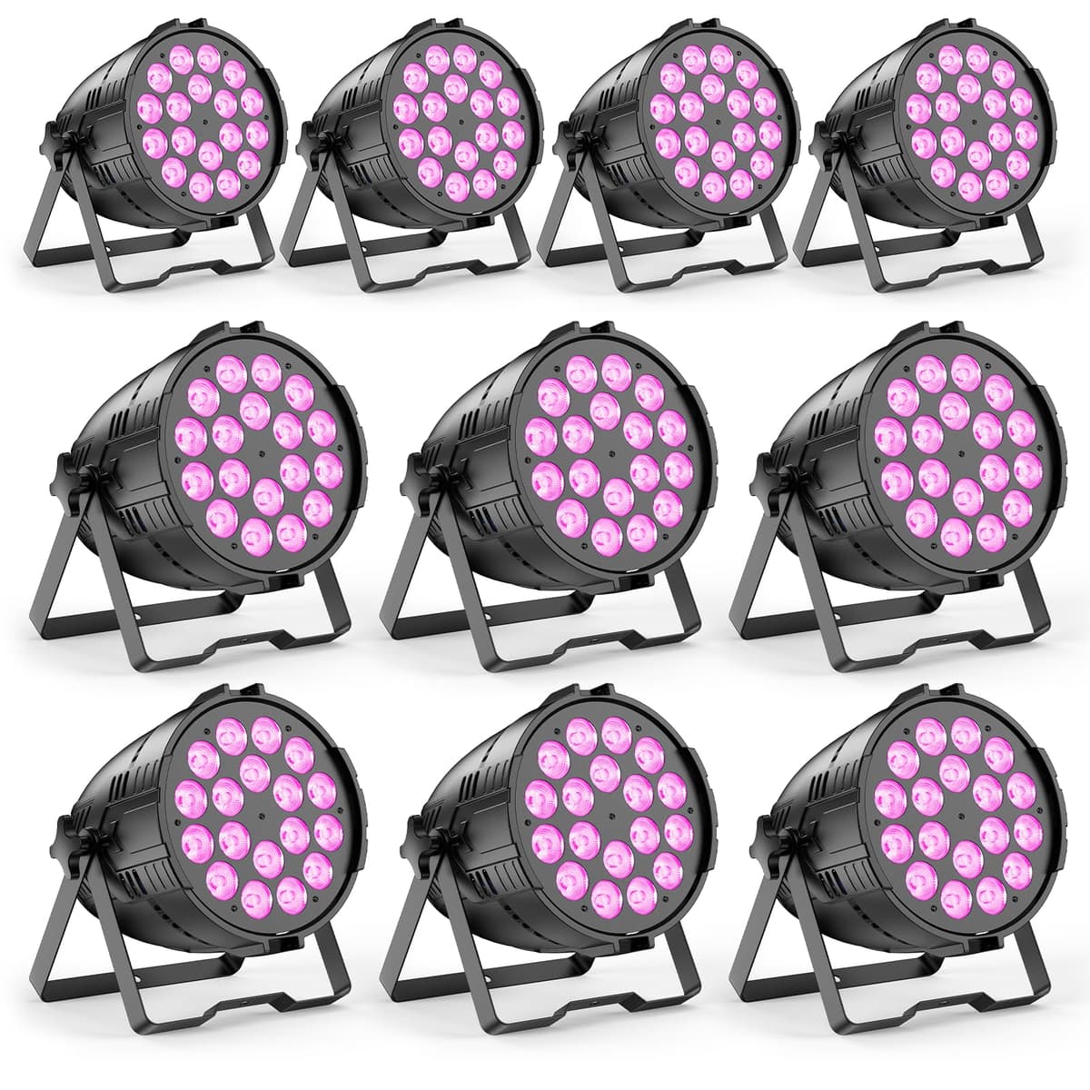 DazzlingStage 200W RGBWAL 6IN1 Par Lights 18 LED DMX512 Sound-Activated Aluminum Par Can Uplights (Pack de 10) LHQ-ZQ01331X10US-GYY