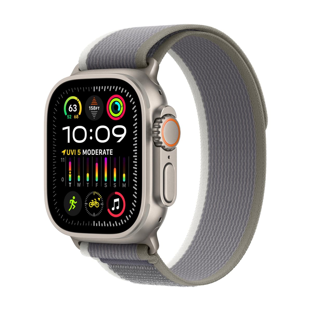 Apple Watch Ultra 2 [GPS + Cellular 49 mm] Smartwatch con Caja de Titanio Resistente y Correa Trail Loop Verde/Gris S/M (Reacondicionado) MRF33LL/A-cr