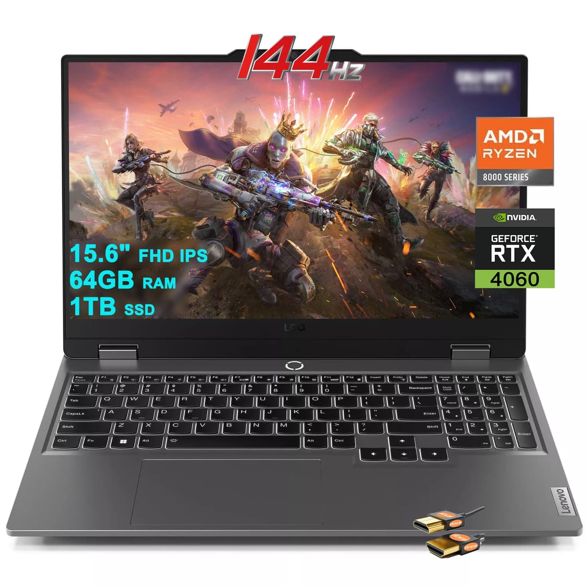 Lenovo LOQ 15.6" Gaming - Ryzen 7 8845HS, 64GB RAM, 1TB SSD, RTX 4060 8GB, 144Hz