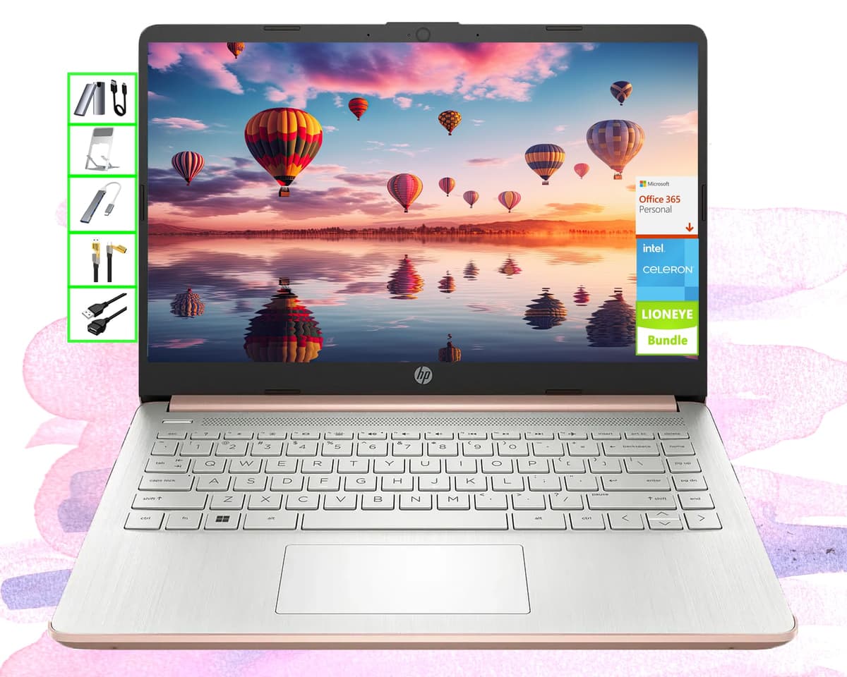 Portátil HP con IA, Microsoft Office y 1 TB de almacenamiento en la nube por 1 año | PC 14" HD | 16 GB RAM | 128 GB SSD y tarjeta de 512 GB y SSD portátil de 128 GB | CPU Intel de 4 núcleos | Webcam | Windows 11 | Paquete LE 14-dq0762dx
