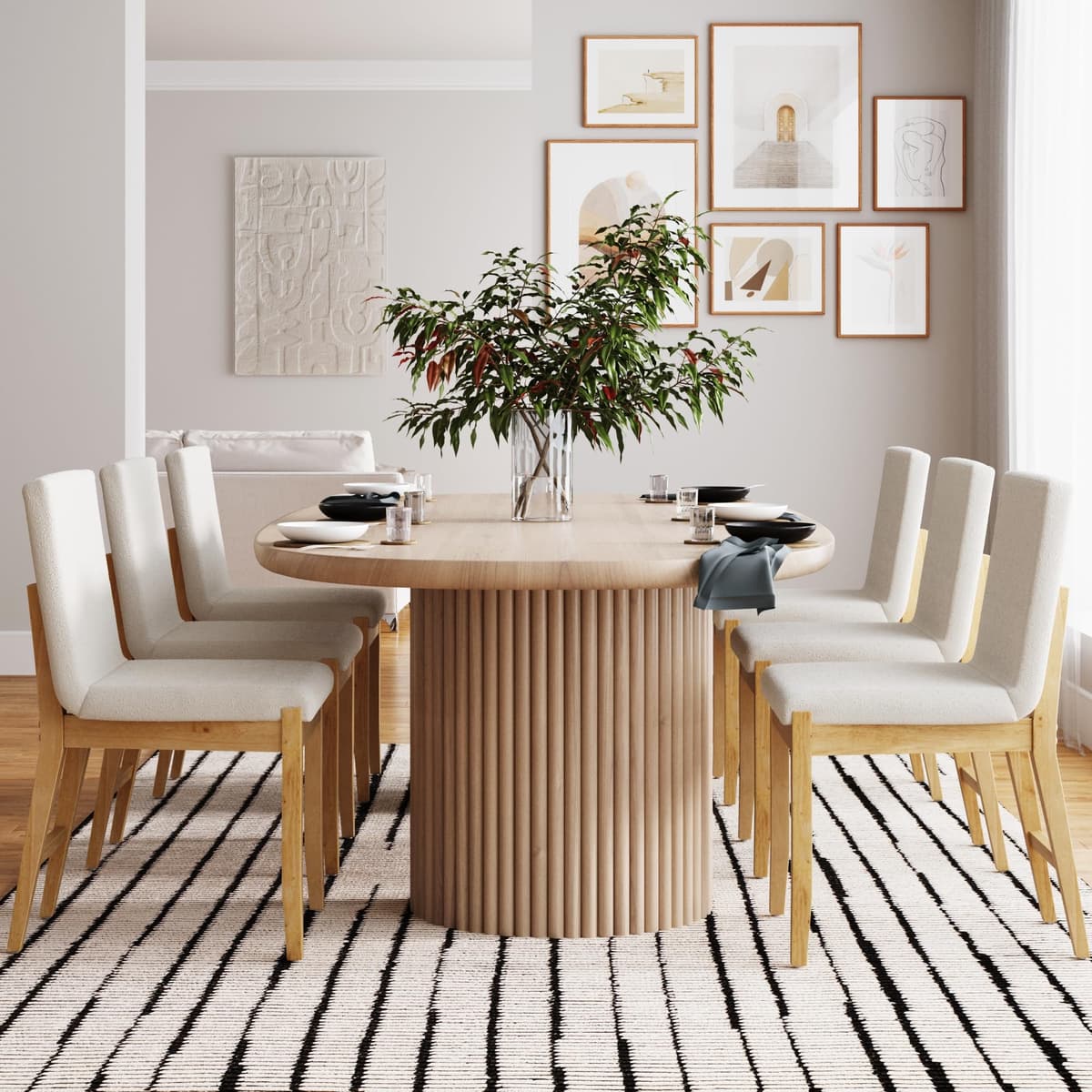 Nathan James Gracie - Silla de comedor acolchada boucle crema con estructura de madera, Set de 6 27804-6