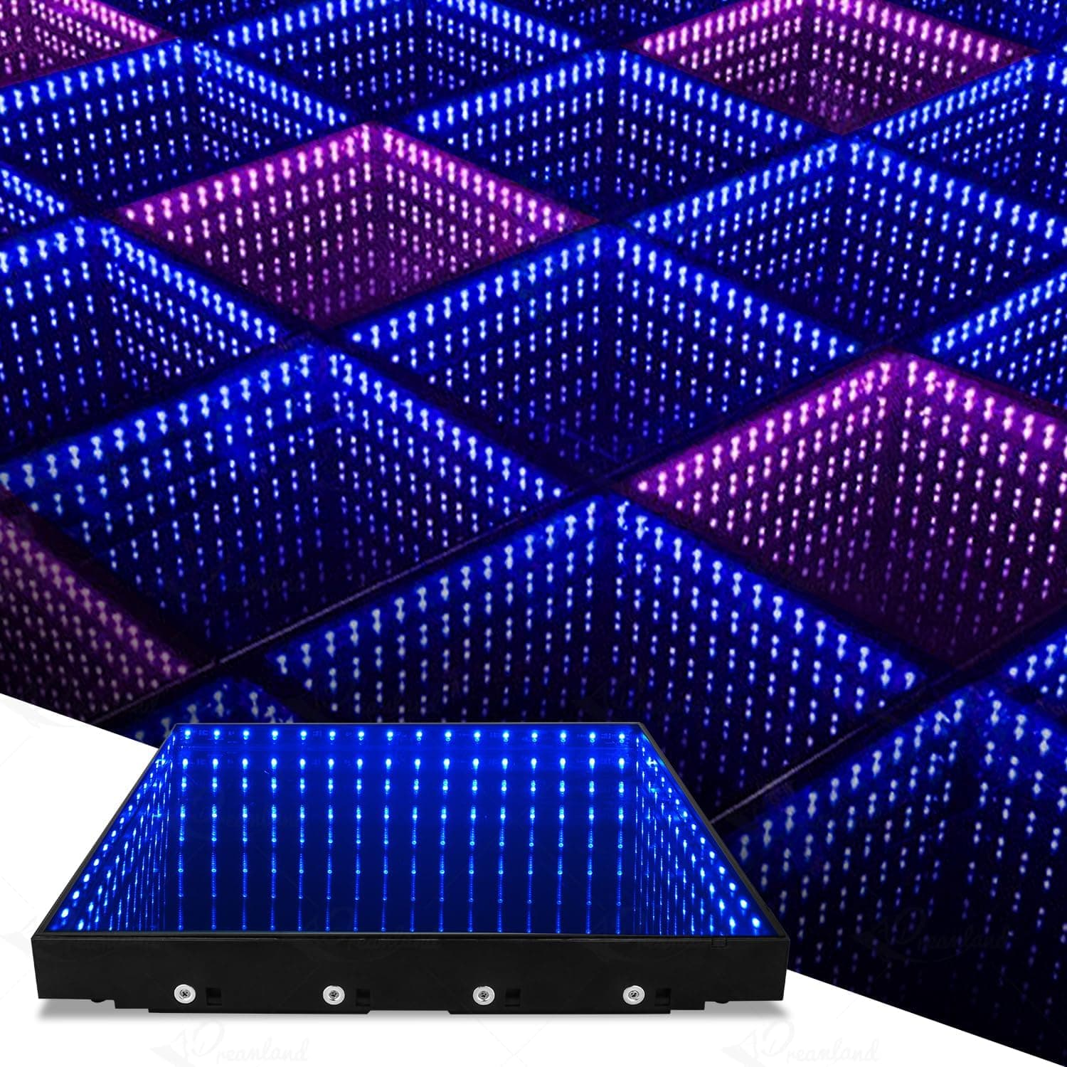 Bonvenon Infinity Mirror Panel LED Dance Floor 8x8ft Tempered Glass con Flight Case, Efecto 3D (3D-Magnetic)