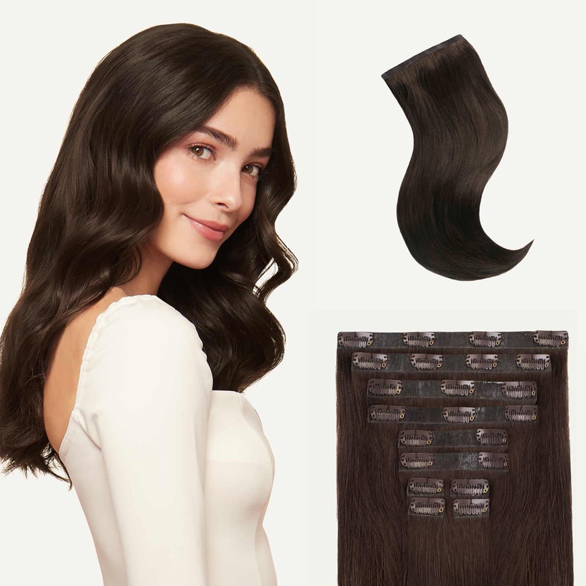 Luxy Hair 24" Dark Brown Clip-In 10 piezas 240 g 100% Remy 24-240g-Color2