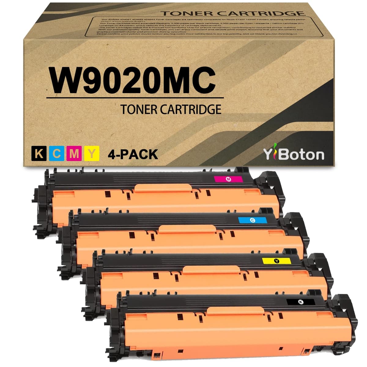 Cartucho de Tóner de Alto Rendimiento YiBoton W9020MC W9021MC W9022MC W9023MC (con Chip) Compatible con Impresora Color Managed E75245dn (Paquete de 4) YBT-W9020MC-BCMY