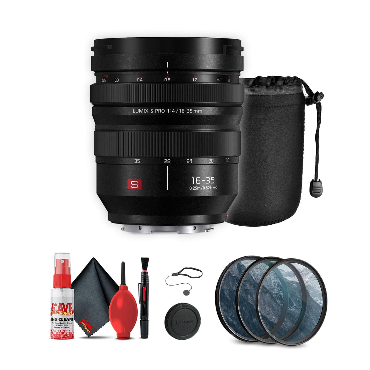 Panasonic Lumix S Pro 16-35mm f/4 L-Mount Bundle con kit de filtros y accesorios S-R1635_AG3