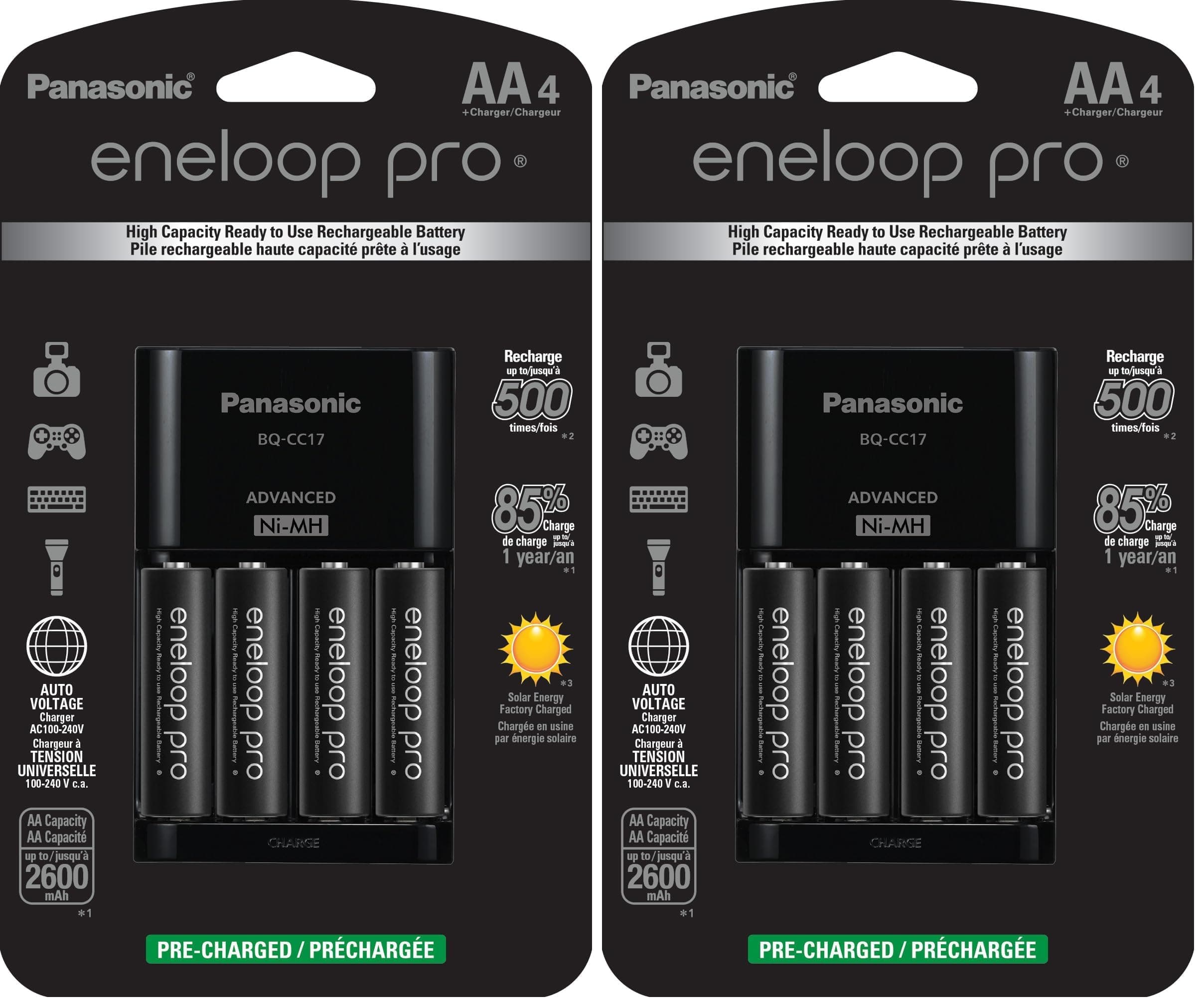 Panasonic Individual Cell Battery Charger | 4 AA Batteries | Ni-MH Rechargeable | eneloop Pro | High Capacity / 8-Pack * PEDIDO!