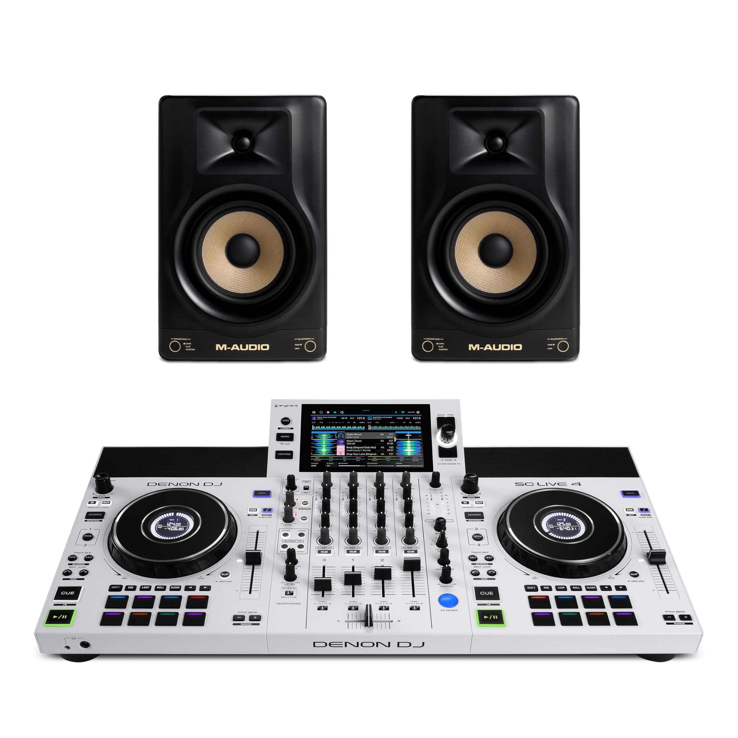Denon DJ SC Live 4 WHITE + M-AUDIO Forty Sixty Monitores Studio - Bundle