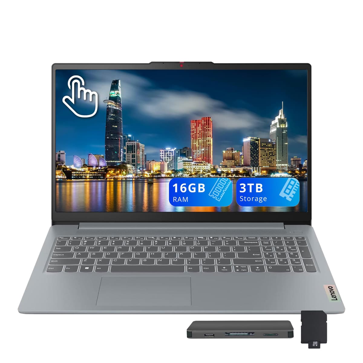 Lenovo IdeaPad Slim 3 de 15.6" FHD con pantalla táctil, AMD Ryzen 7 5825U, 16GB RAM, 3TB de almacenamiento (2TB SSD + estación docking de 1TB), gráficos AMD Radeon, teclado numérico, Copilot, Wi-Fi 6, Windows 11, gris