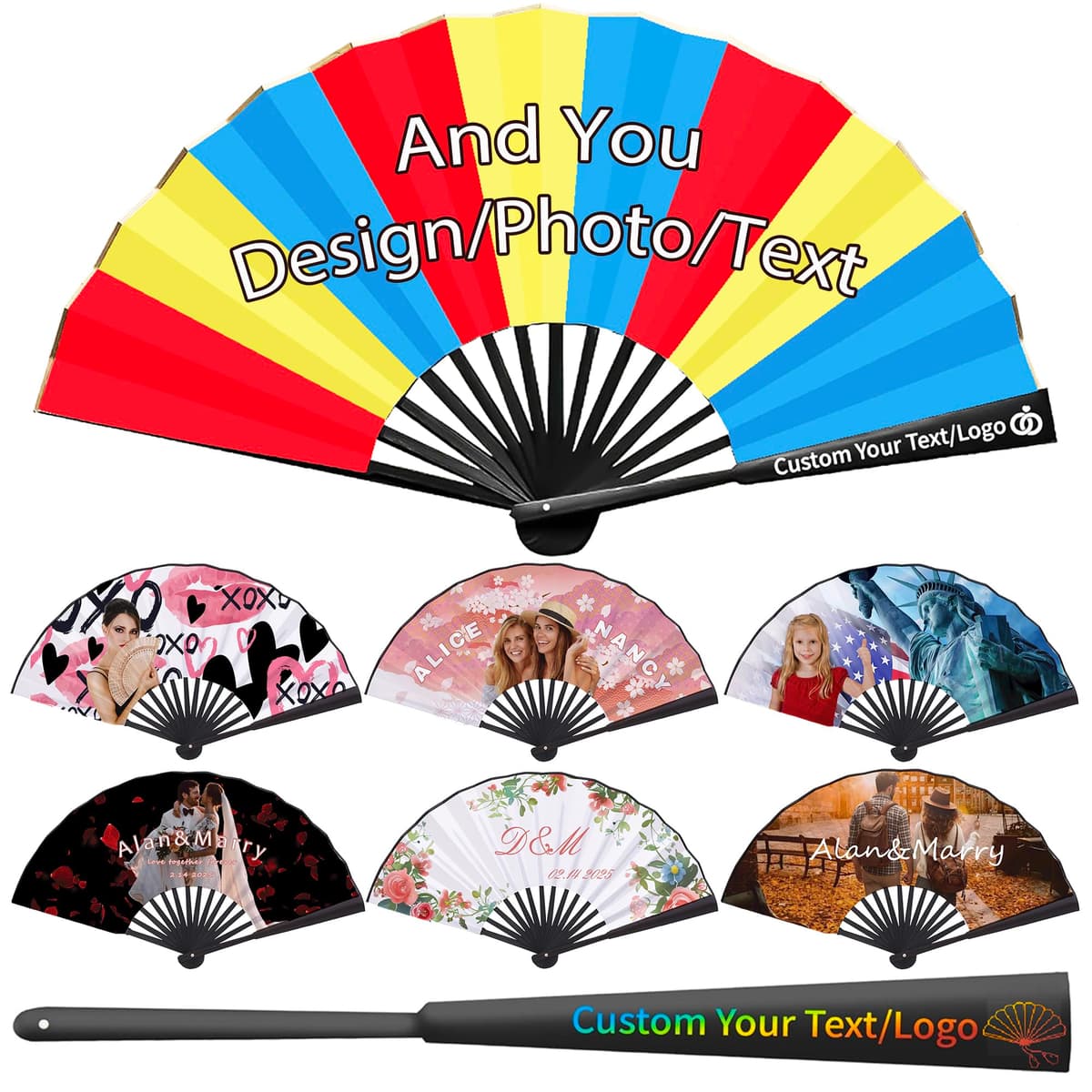 BPTZPL Abanicos plegables personalizados - Pack de 100 con foto/texto/logo, varios usos BPTZPL-SZ-1