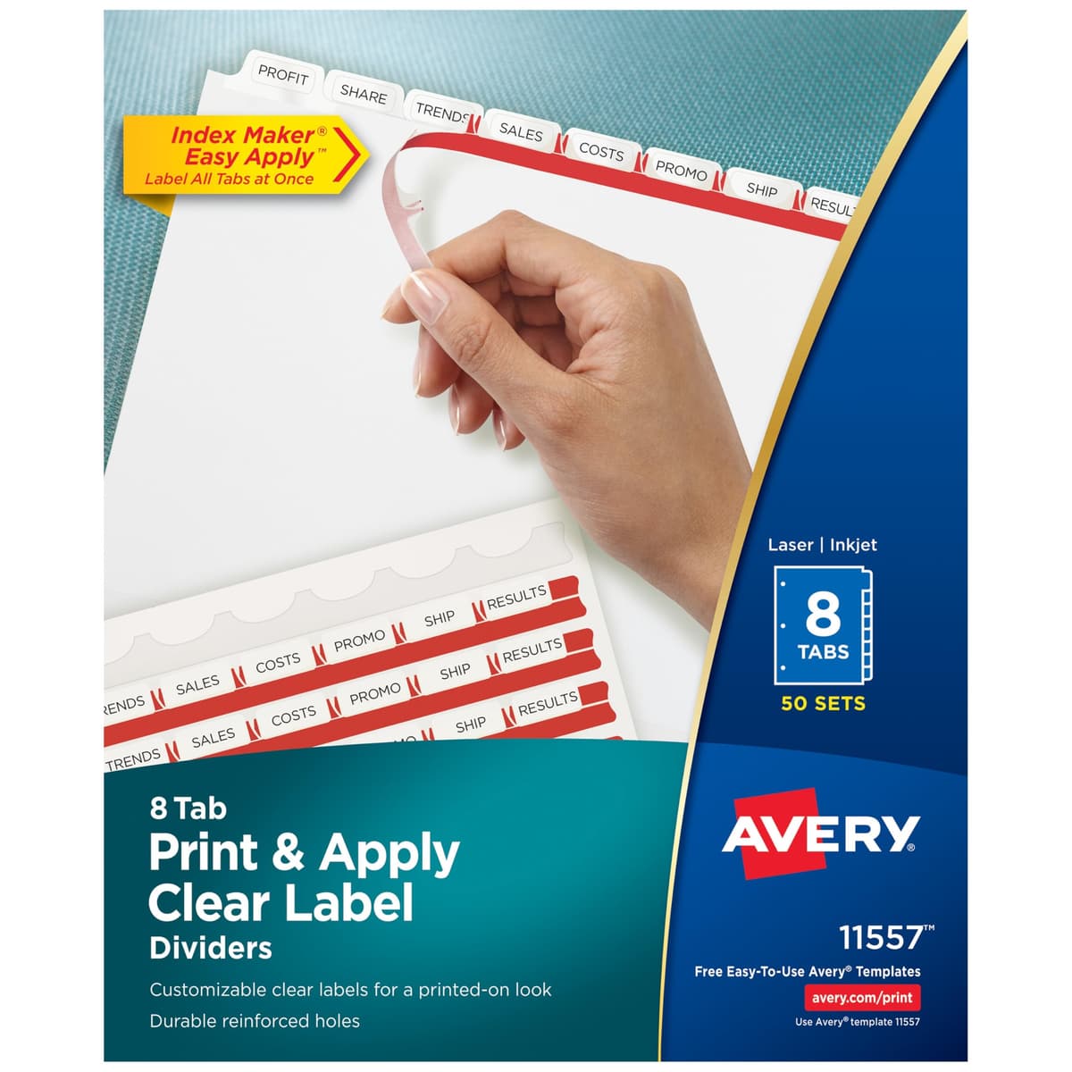 Avery Index Maker 8 pestañas Clear Label Dividers, 100 sets (2 paquetes de 50) 11557