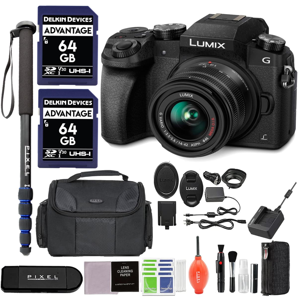 Panasonic LUMIX G7 Cámara mirrorless 4K con lente 14-42mm y paquete de accesorios DMC-G7KK