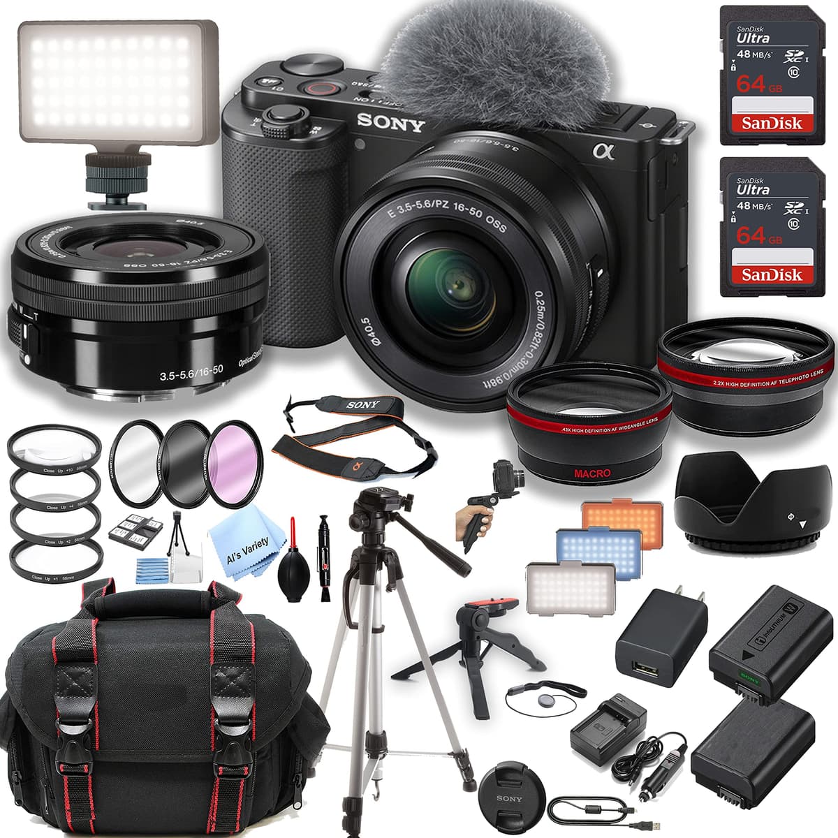 Sony ZV-E10 Mirrorless con lente 16-50mm - Bundle de 40 piezas (Renewed) CN-ZVE10-1650-LED032023-cr