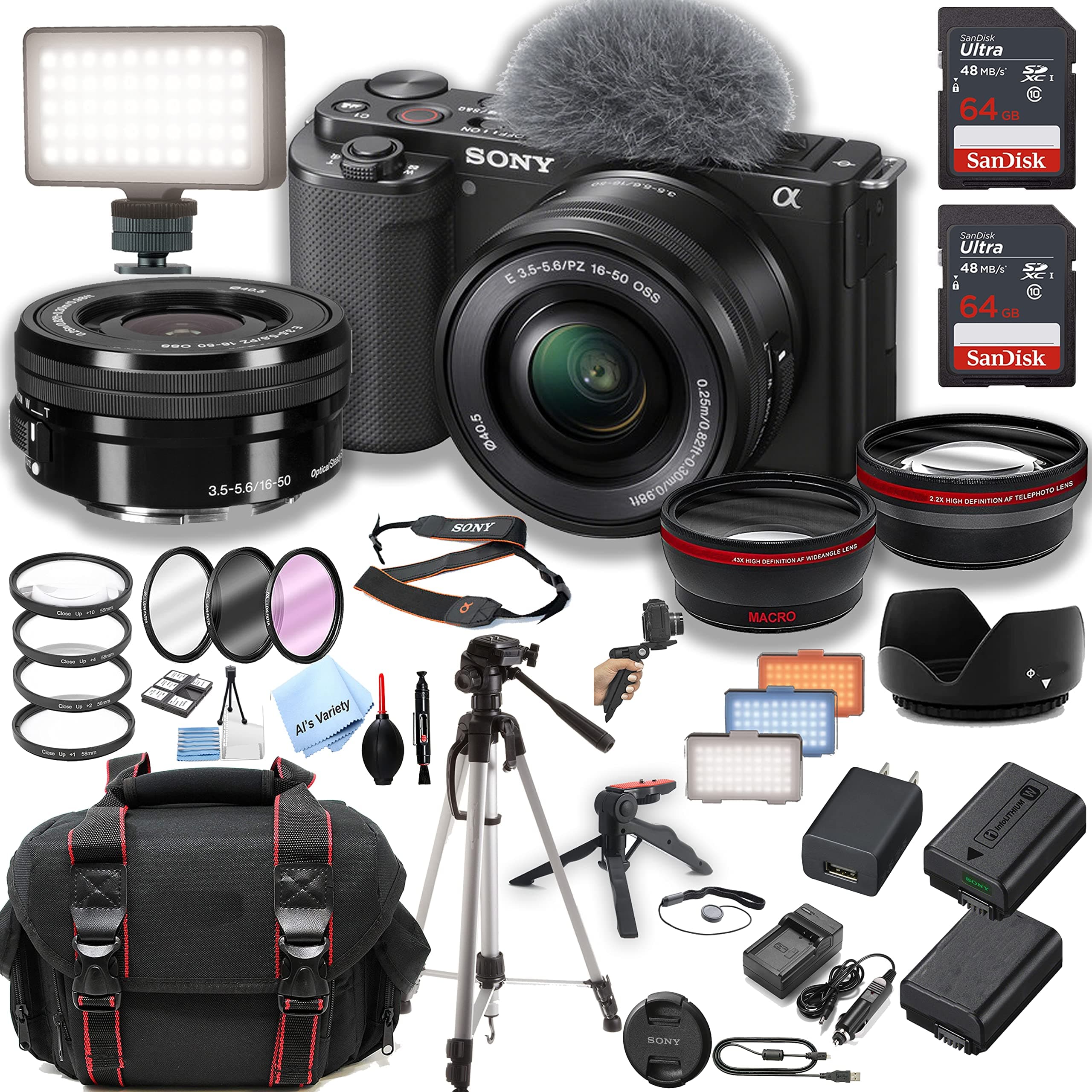 Sony ZV-E10 Mirrorless con lente 16-50mm - Bundle de 40 piezas (Renewed) CN-ZVE10-1650-LED032023-cr
