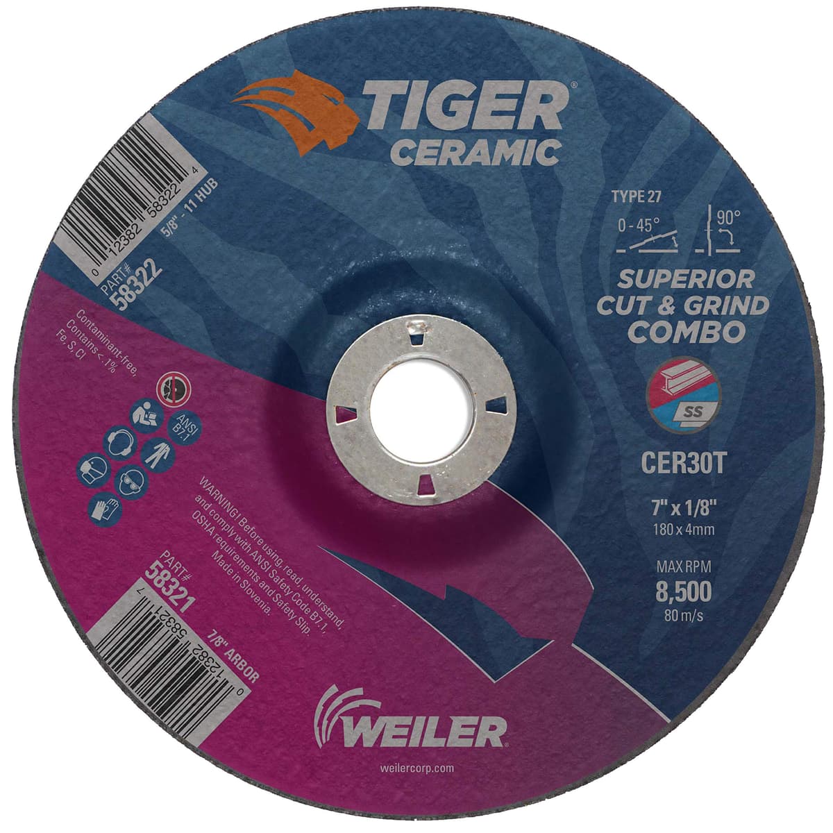 Weiler 58321 Rueda combo Tiger Ceramic 7" Type 27 CER30T (pack 25)