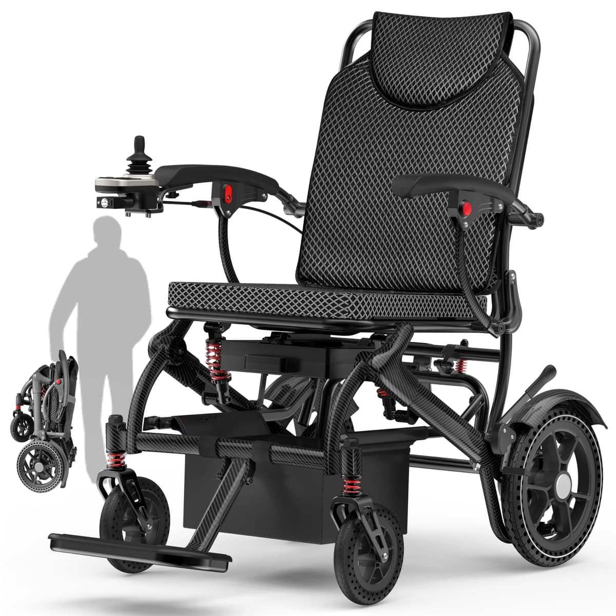 JUSTHERO Silla de Ruedas Eléctrica Plegable 36LBS, 15 Millas Autonomía, Soporta 350 LBS - Motor 500W Brushless