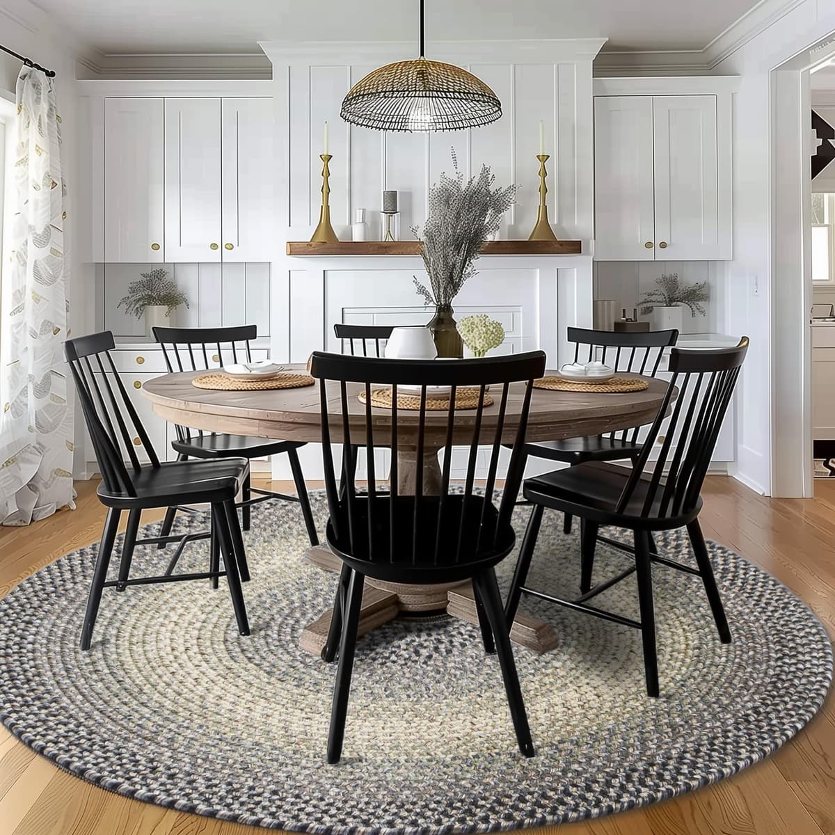 Super Area Rugs Alfombra Trenzada Redonda 8ft Ridgewood Gray Reversible Indoor/Outdoor RI86R096X096
