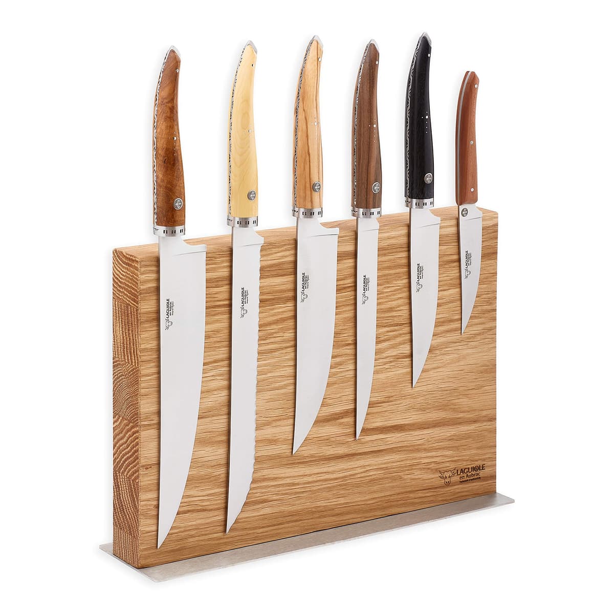 Set de cuchillos de cocina Laguiole en Aubrac 7 piezas con bloque magnético y mangos de madera mixta COL99CUIGOBM
