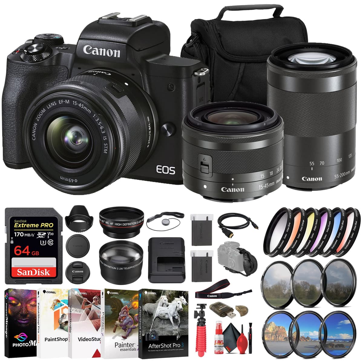 Canon EOS M50 Mark II kit con 15-45mm y 55-200mm + accesorios (reacondicionado) 4728C014_EDI_2-RE