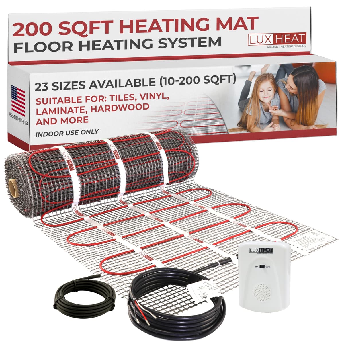 LuxHeat Kit de Piso Calefactable 200 sqft, 240V, Incluye Monitor de Instalación y Sensor 200 sqft - 240 Volts