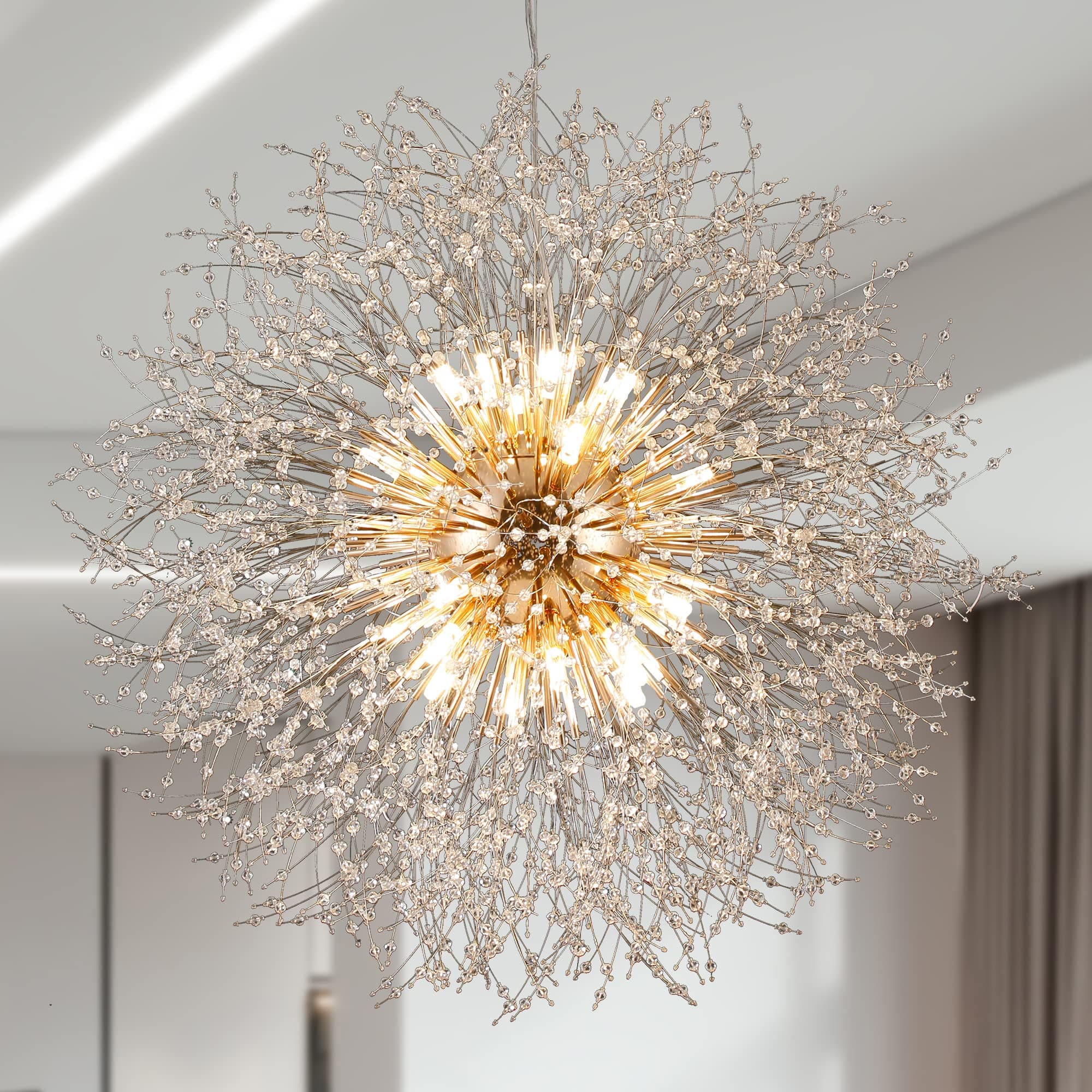 Isamacc Araña de Cristal Moderna Dorada de 24 Luces, 100 cm CK111