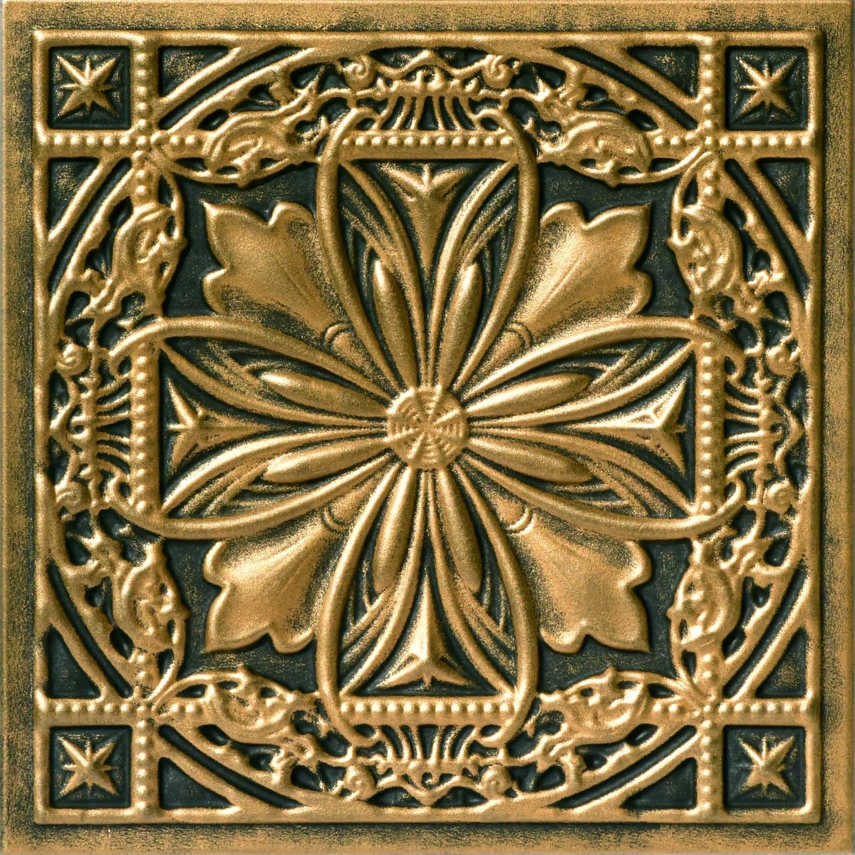 À LA MAISON CEILINGS R124 Lucas's Shield Baldosa de espuma para techo pegable, 259.2 sq. ft./case, Pack de 96, Antique Brass R124ab-96