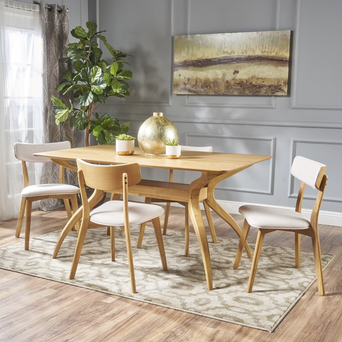 GDFStudio Christopher Knight Home Nissie Juego de comedor 5 piezas Natural Oak / Beige claro 301328