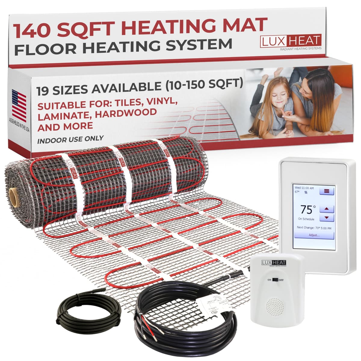 LuxHeat Kit de calefacción por piso 140sqft con 2 esteras 120V y termostato UDG4