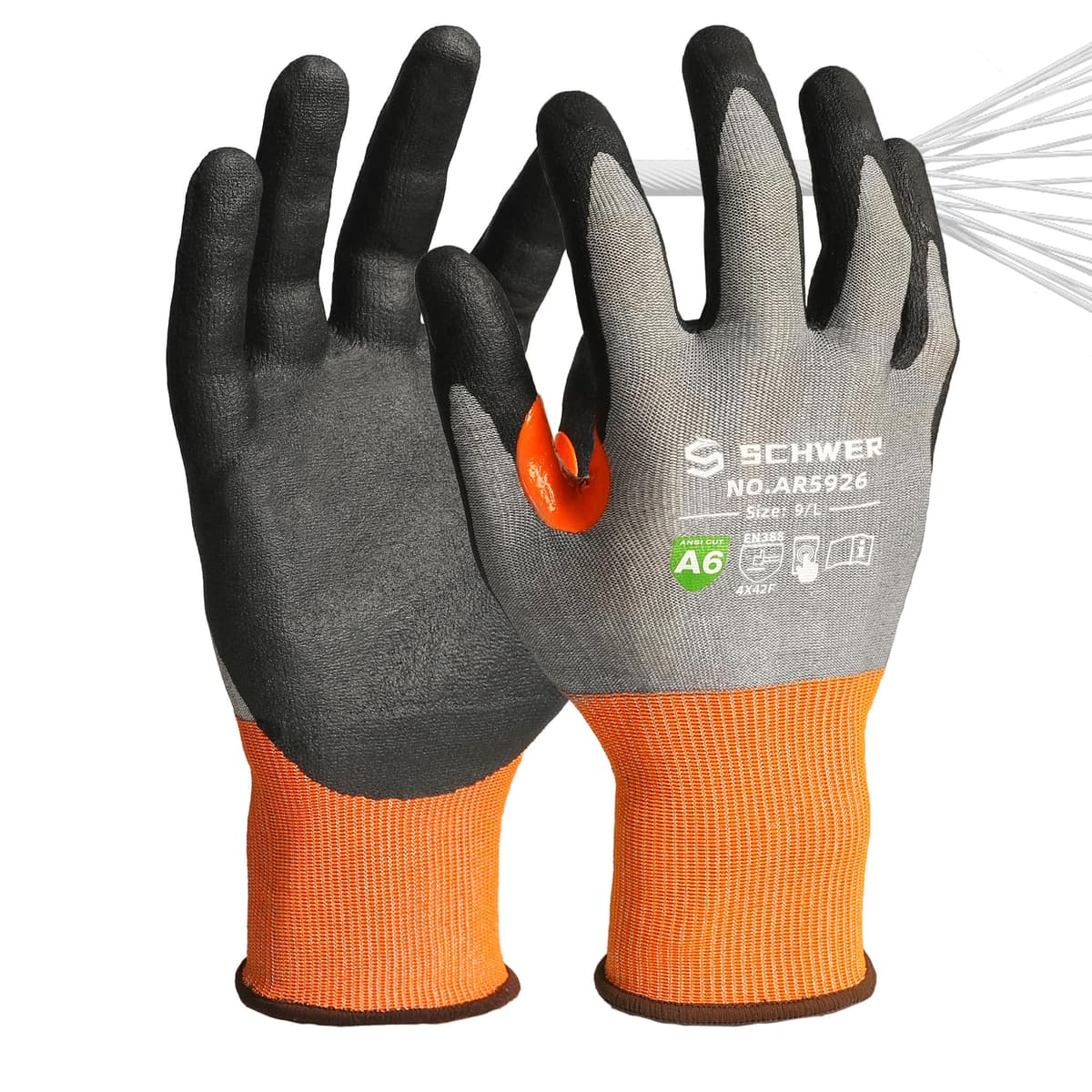 Schwer A6 AIR-SKIN Guantes de Trabajo Resistentes a Cortes, 21-Gauge, Talla L, AR5926