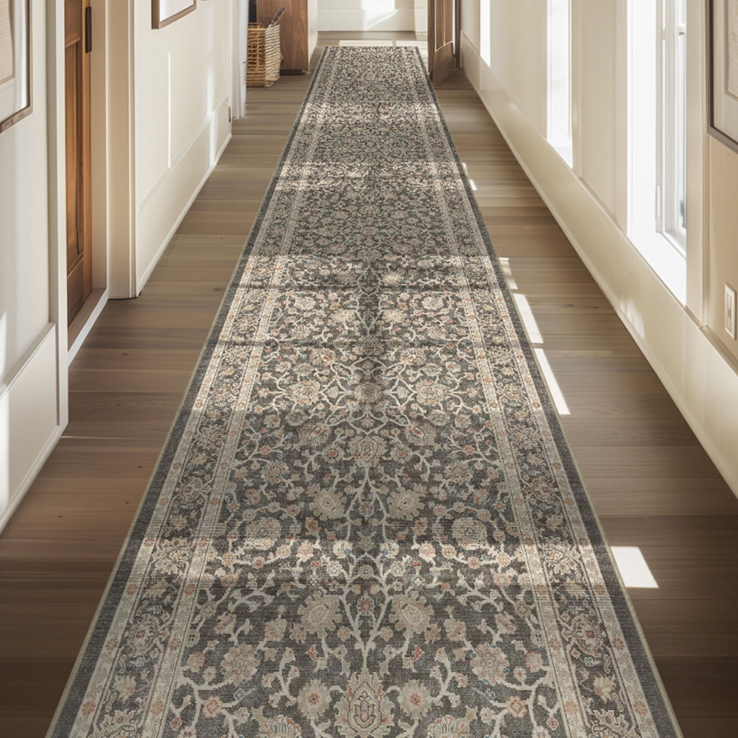 Well Woven Asha Rome Charcoal Brown 26" x 47' Runner - Alfombra Pasillera Floral W-AS-22D-R-47
