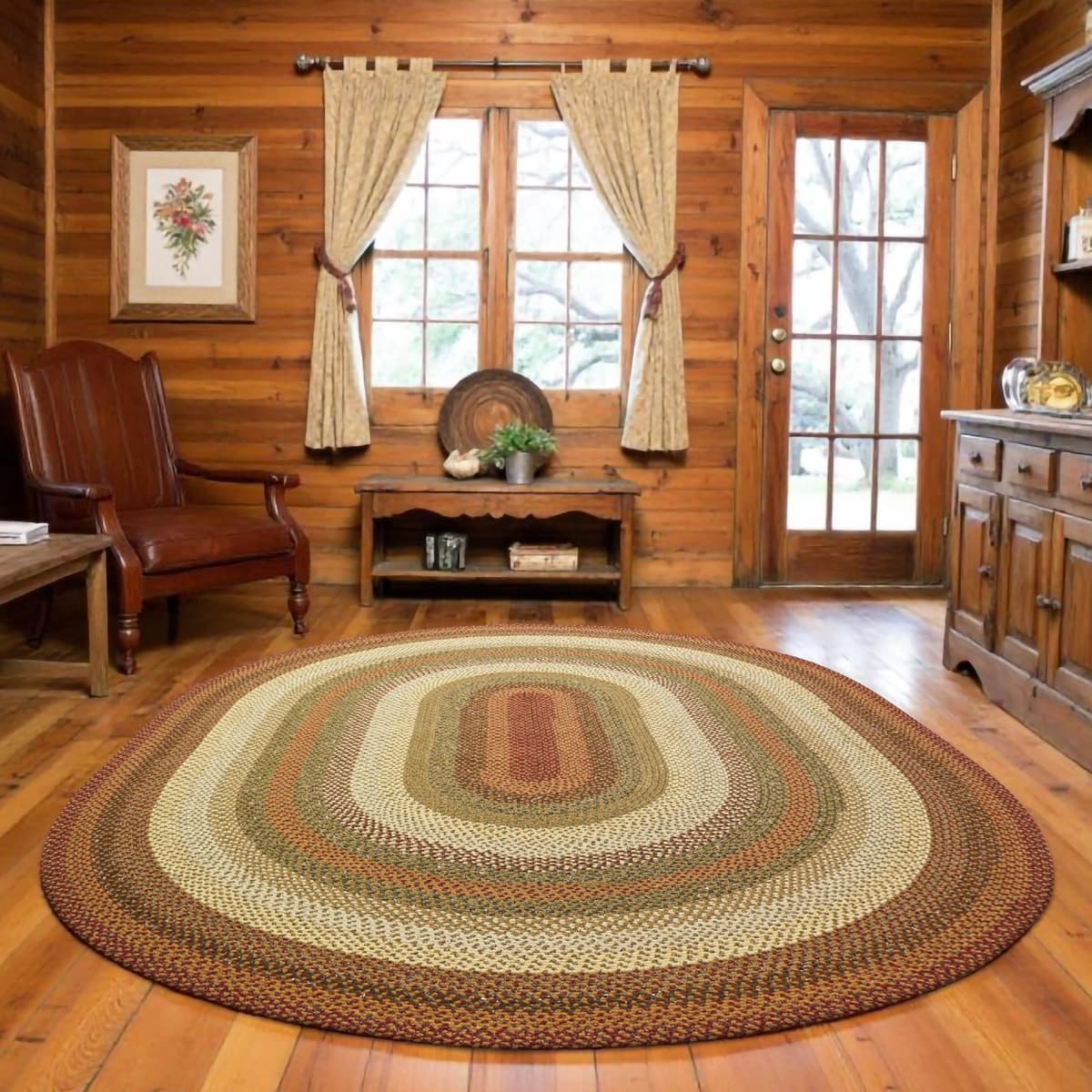 Homespice Alfombra ovalada Pumpkin Pie 5x8' - Trenzada a mano en algodón, estilo country primitivo 404169