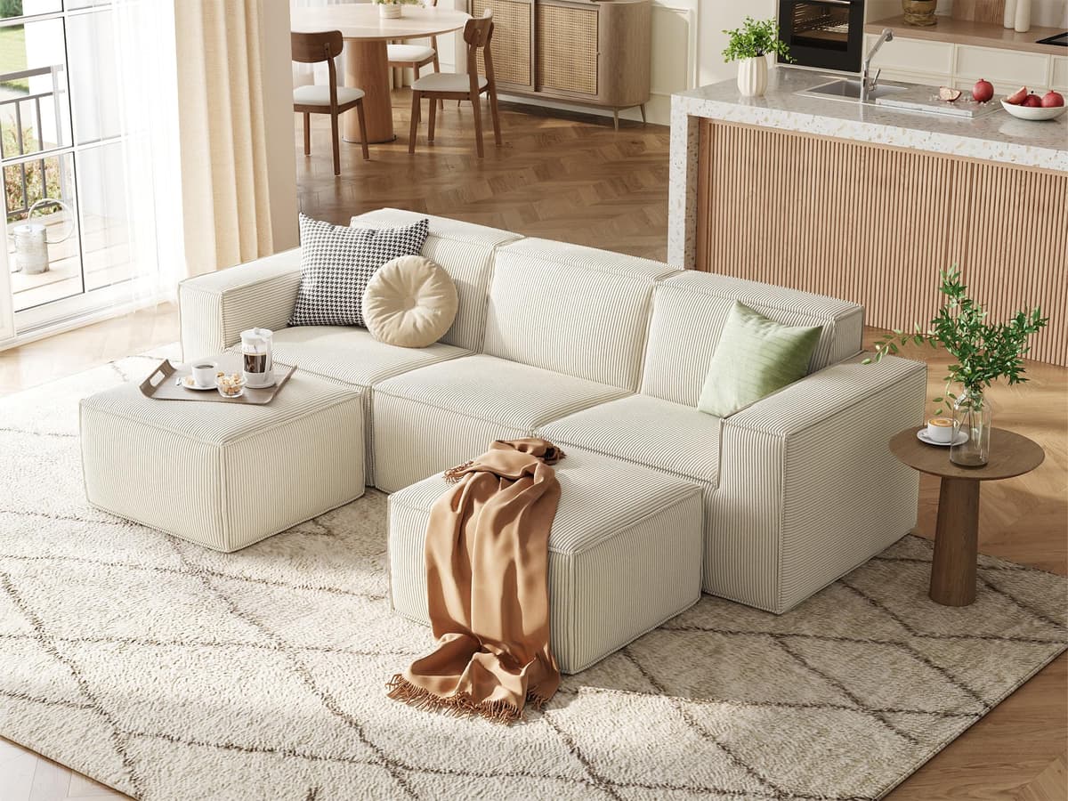 Sofá modular oversized LINSY HOME 105" cloud couch en L 3 plazas con 2 otomanes, corduroy beige HS005