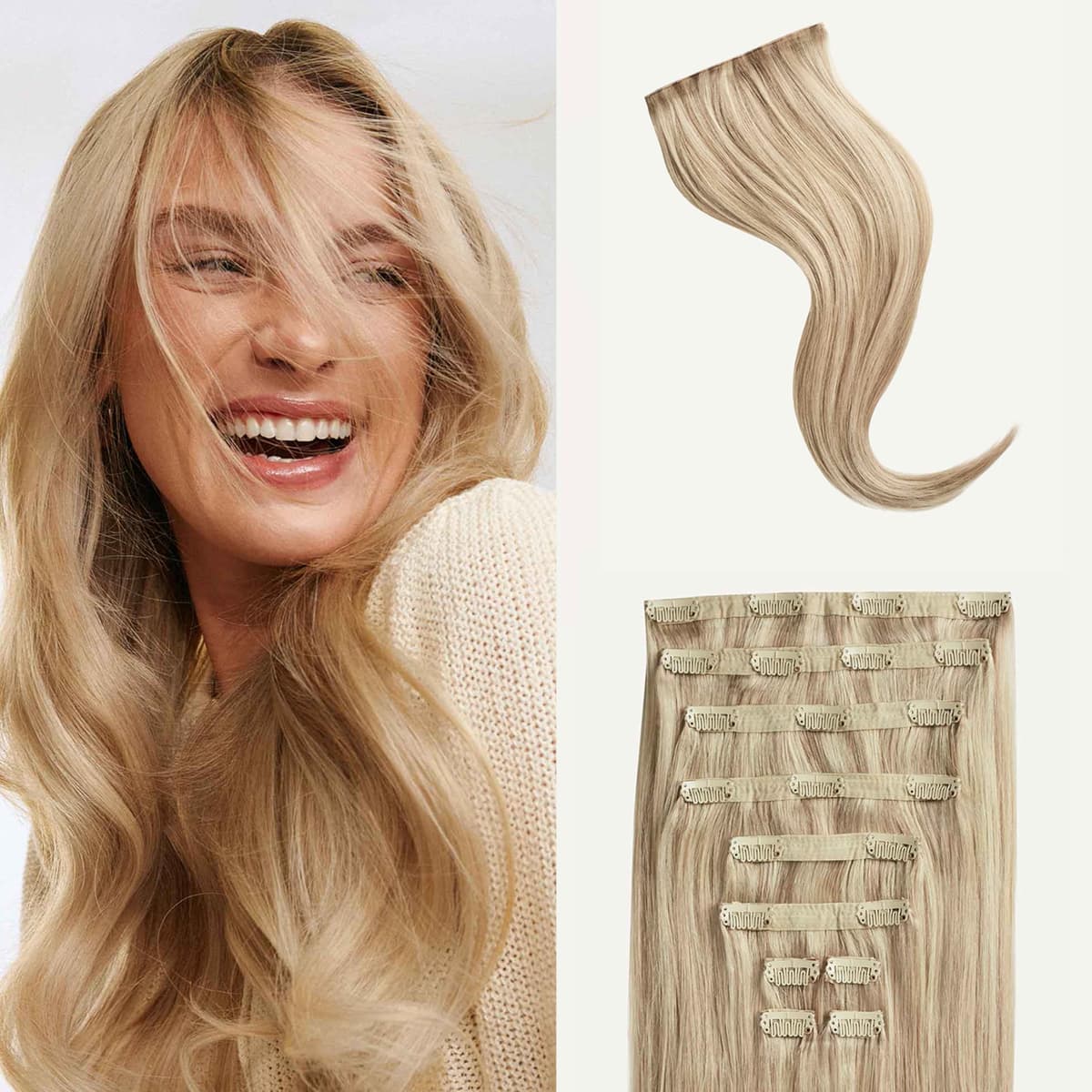 Luxy Hair 24" Dimensional Beige Blonde Clip-In 10 piezas 240 g 100% Remy 24-240g-Color22N