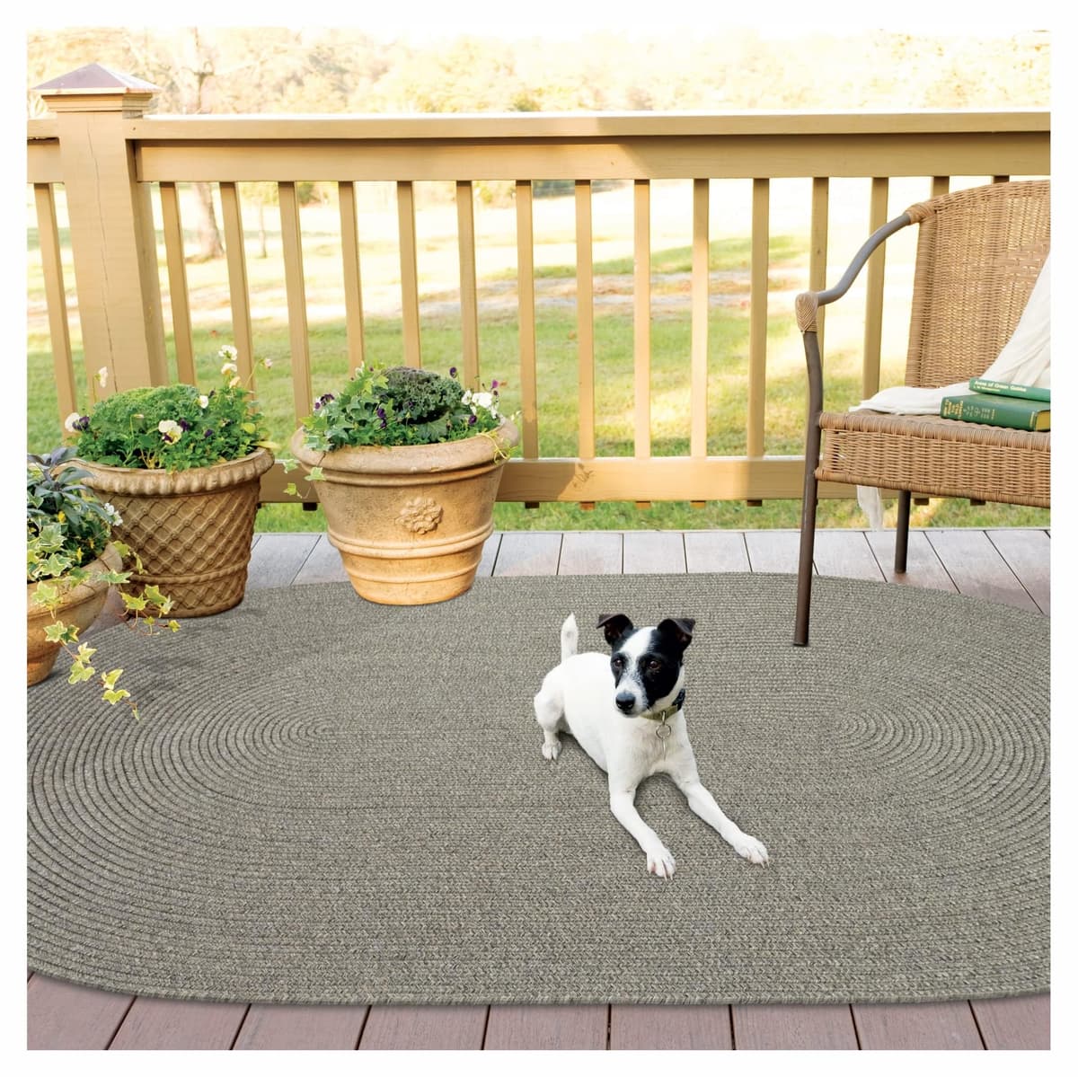 Homespice Slate Gray Oval Braided Rugs 6x9 - Alfombra oval gris mezcla, resistente y apta para exterior 305565