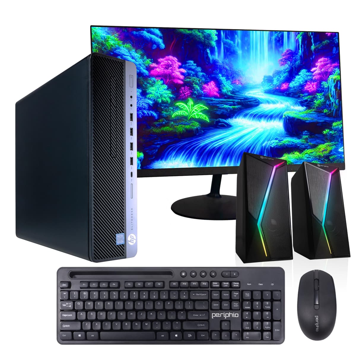 HP EliteDesk 800 G4 PC | Windows 11 Pro | Intel i5-8500 | 16 GB RAM 1 TB SSD | Monitor LCD nuevo 24" | Parlantes RGB | Computadora para hogar u oficina | WiFi 6 AX200 interno + BT (Reacondicionado)