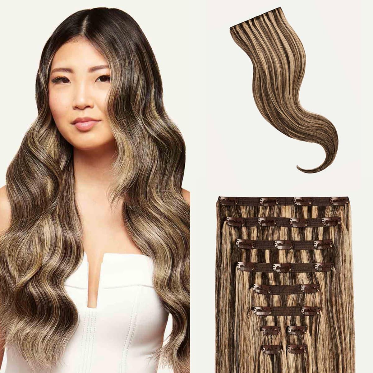 Luxy Hair Extensiones Clip-In Classic 24" Mocha Brown Highlights (240g) 10 piezas
