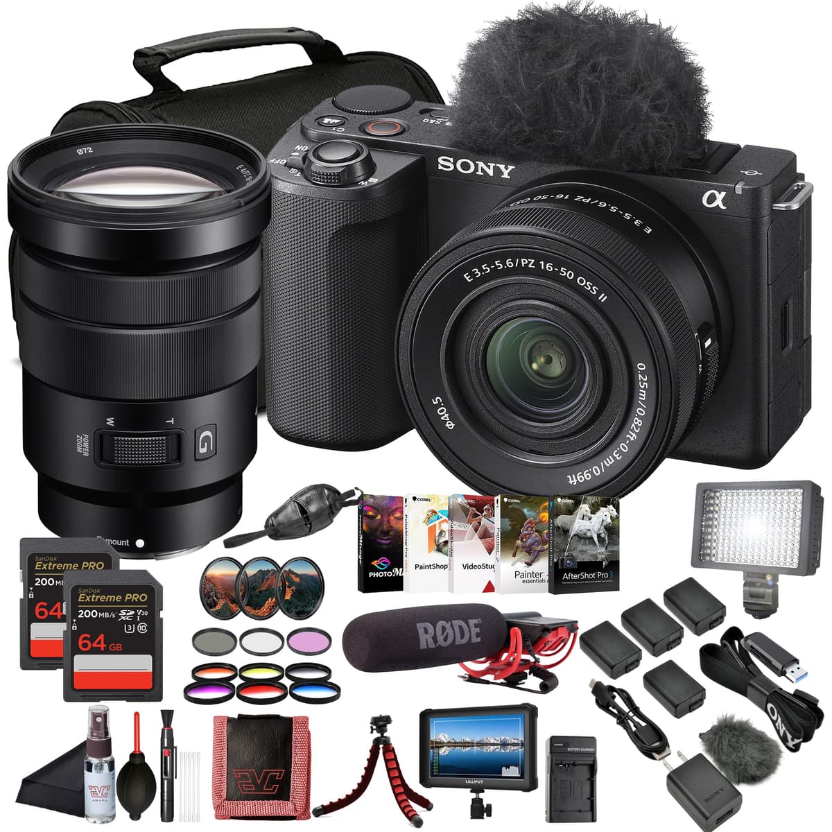 Sony ZV-E10 II Kit Vlogging con Lente 16-50 mm OSS (ZVE10M2KB) - 26 MP APS-C, 4K, Mic Pro, 2 x 64GB y Accesorios ZVE10M2KB_AV7