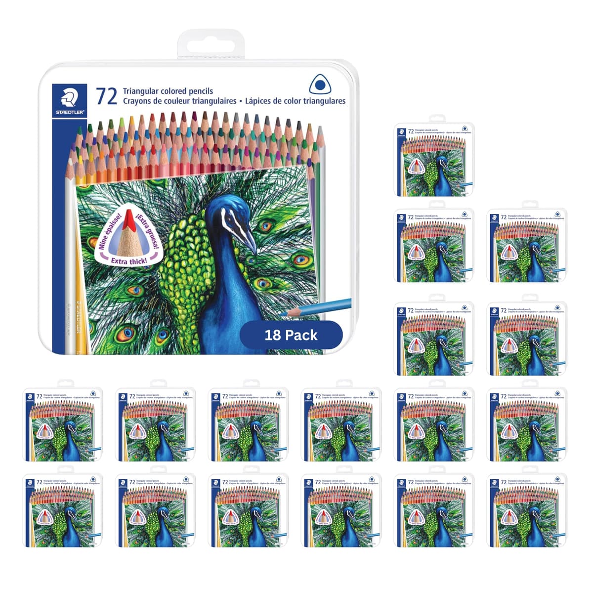 STAEDTLER Lápices de Colores Set 6-Pack (18 Sets de 72 pzs) - Barril Triangular Ergonómico, Trazos Suaves de 4 mm, Madera - 72 Colores Vibrantes en Estuche Metálico, para Artistas y Estudiantes, 1296 Unidades 1278CM72A602