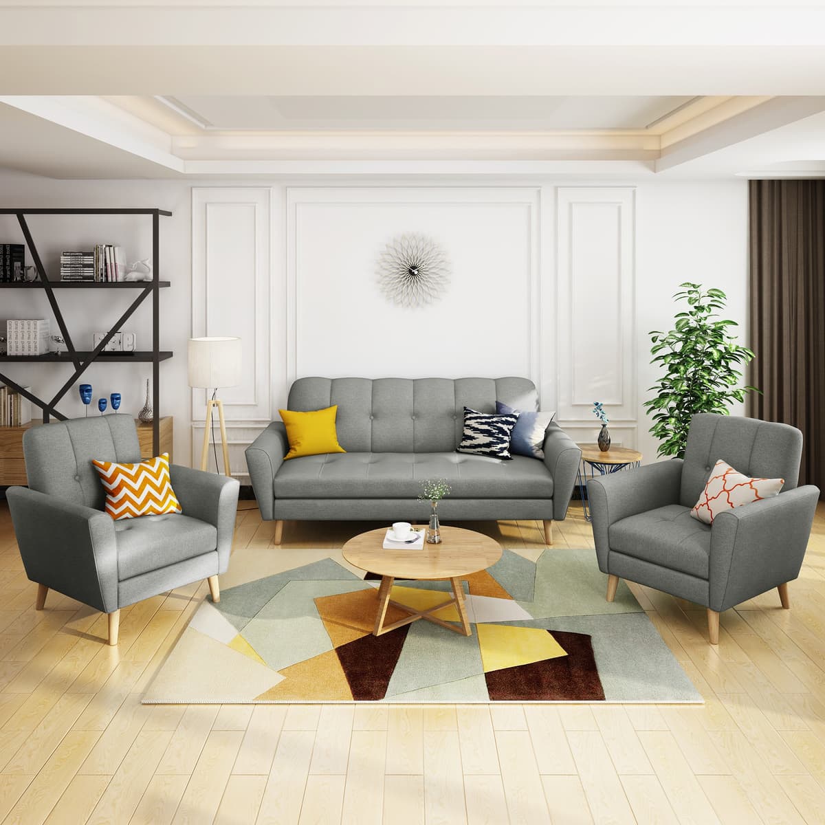Christopher Knight Home Treston Juego de sala 3 piezas estilo Mid-Century, gris / natural 303712