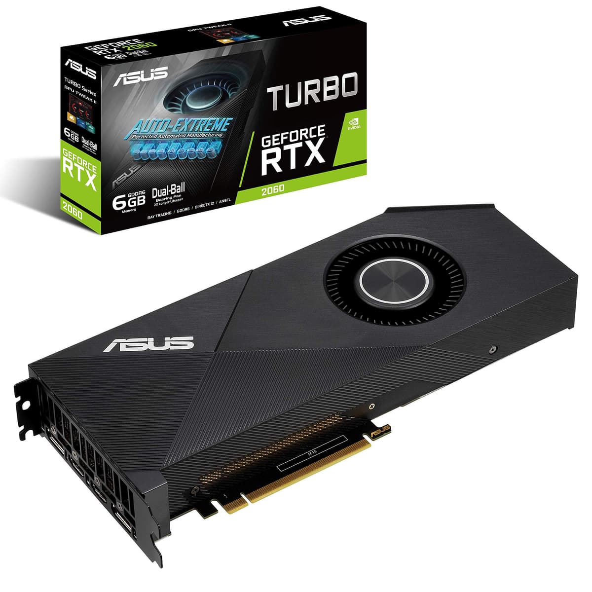 ASUS GeForce RTX 2060 6G Turbo Edition GDDR6 HDMI DP 1.4 Tarjeta de video (Turbo RTX2060-6G)