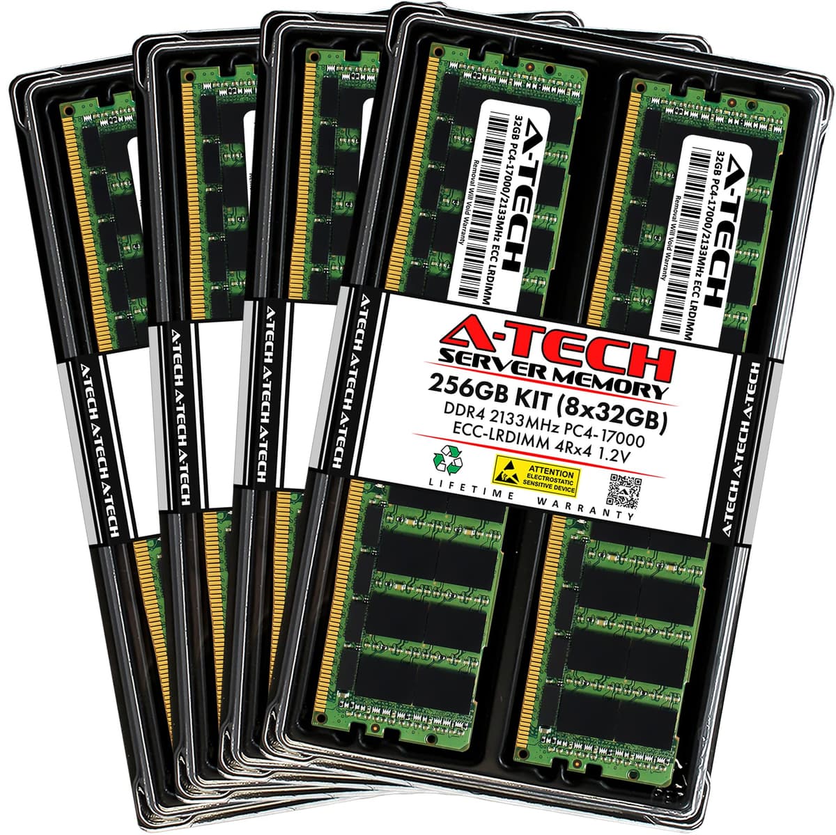 A-Tech 256GB Kit (8x32GB) DDR4 2133MHz PC4-17000 ECC LRDIMM 4Rx4 1.2V 288-Pin AT32G8D4D2133LQ4N12V