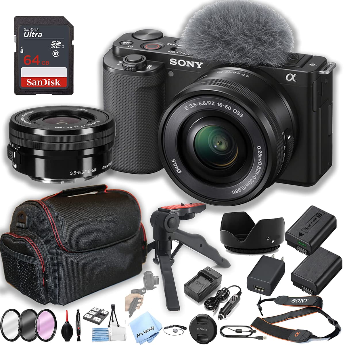 Combo Sony ZV-E10 con lente 16-50mm, 64GB, estuche y accesorios (30 piezas) - Reacondicionado CN-ZVE10-1650-64032023-cr