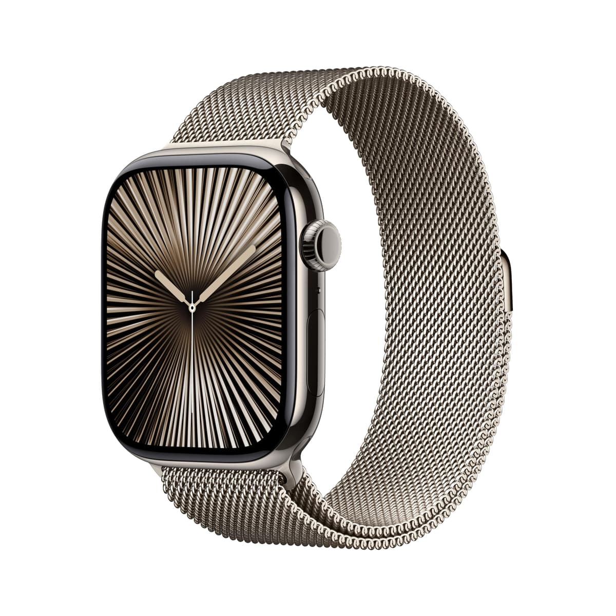 Apple Watch Series 10 [GPS + Cellular caja de 46 mm] Smartwatch con caja de titanio natural con correa milanesa natural - M/L. Rastreador de actividad física, app de ECG, pantalla Retina siempre activa, carbono neutral MWYC3LW/A